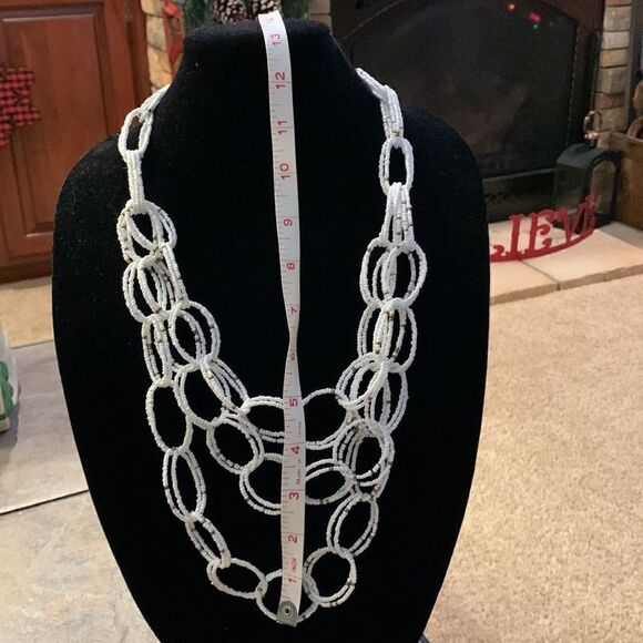 Anthropology Zenzii White & Gold layered Bib Beaded Statement Necklace 🤍‎ - Picture 5 of 5